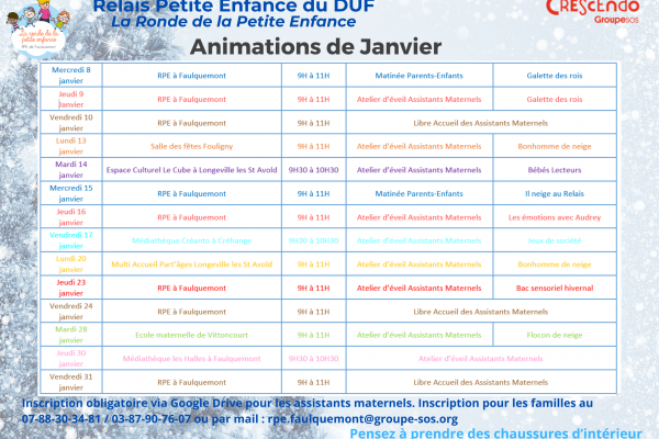 Programme de janvier 2025 au RPE du DUF