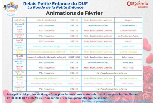 Programme de février 2025 au RPE du DUF